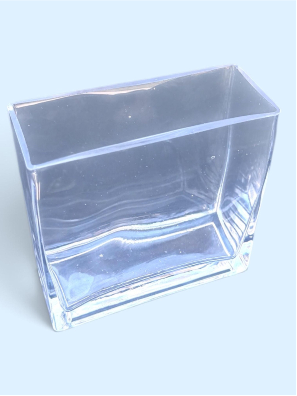 Vintage Clear Glass Vase Rectangular Heavy Thick Glass Bubble Inclusions Geometr